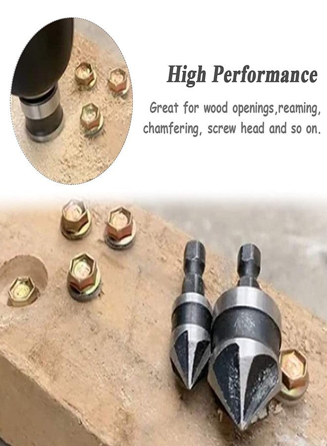 NityaEcommerce 3 Pieces 5 Flute 90 Degree Chamfering Countersink Drill Bit Set, 1/4 Inch Hex Shank HSS Countersink Drill Bits for Woodworking Countersinking Drilling Tool 12mm 16mm 19mm - Image 3